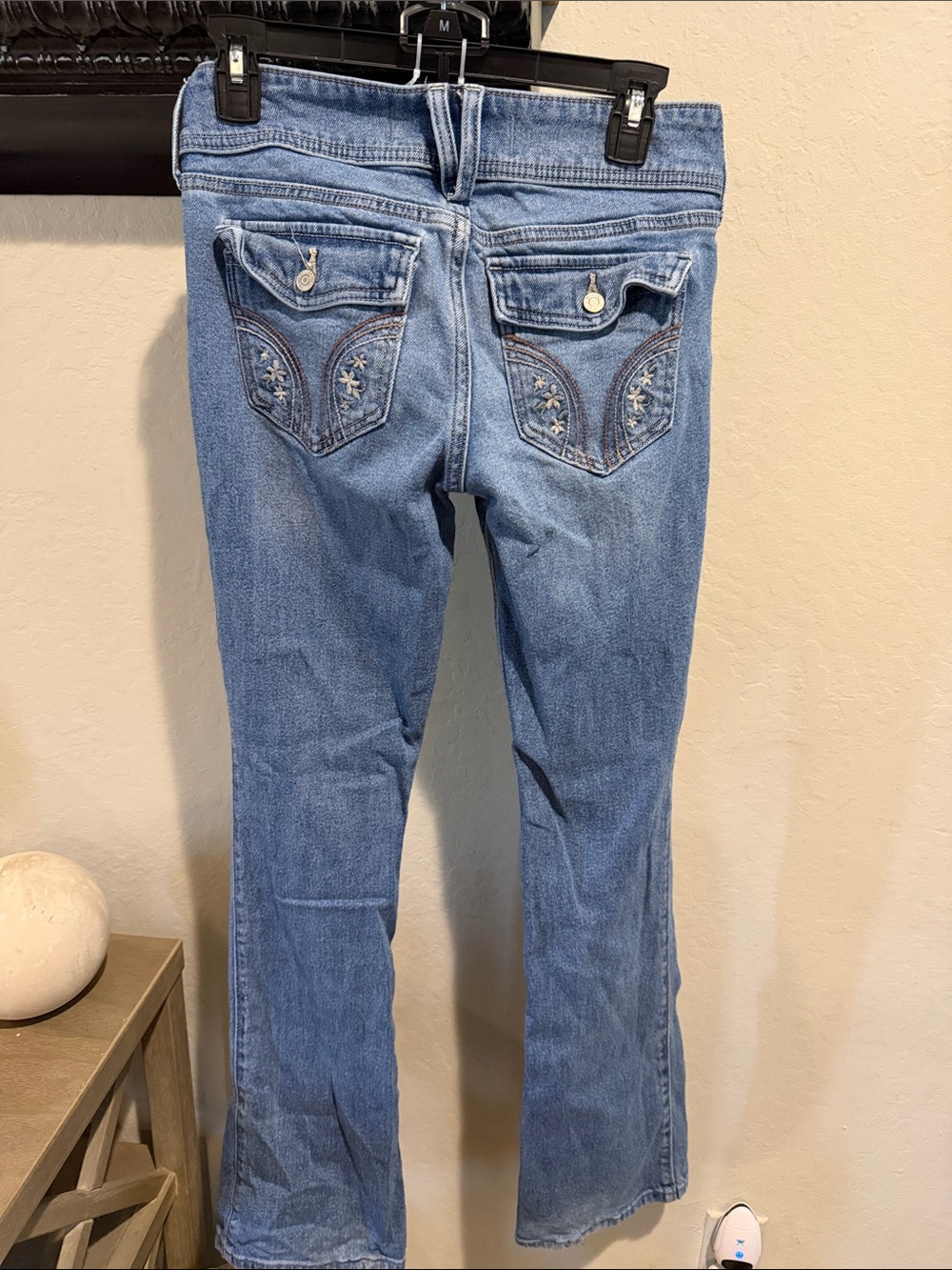 Hollister Blue Embroidered Flower Back-Pocket Jeans